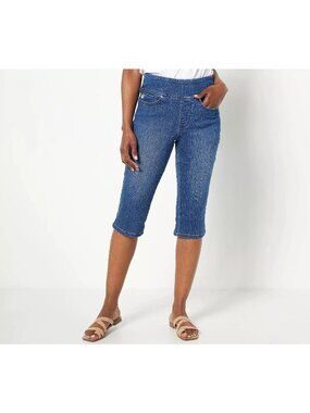 Belle by Kim Gravel Regular TripleLuxe Denim Pedal Pushers Size 32W Plus Rinse